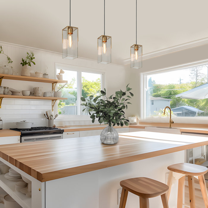 Mercer41 Hanshelmut 1Light Kitchen Island Brass Gold Pendant Light